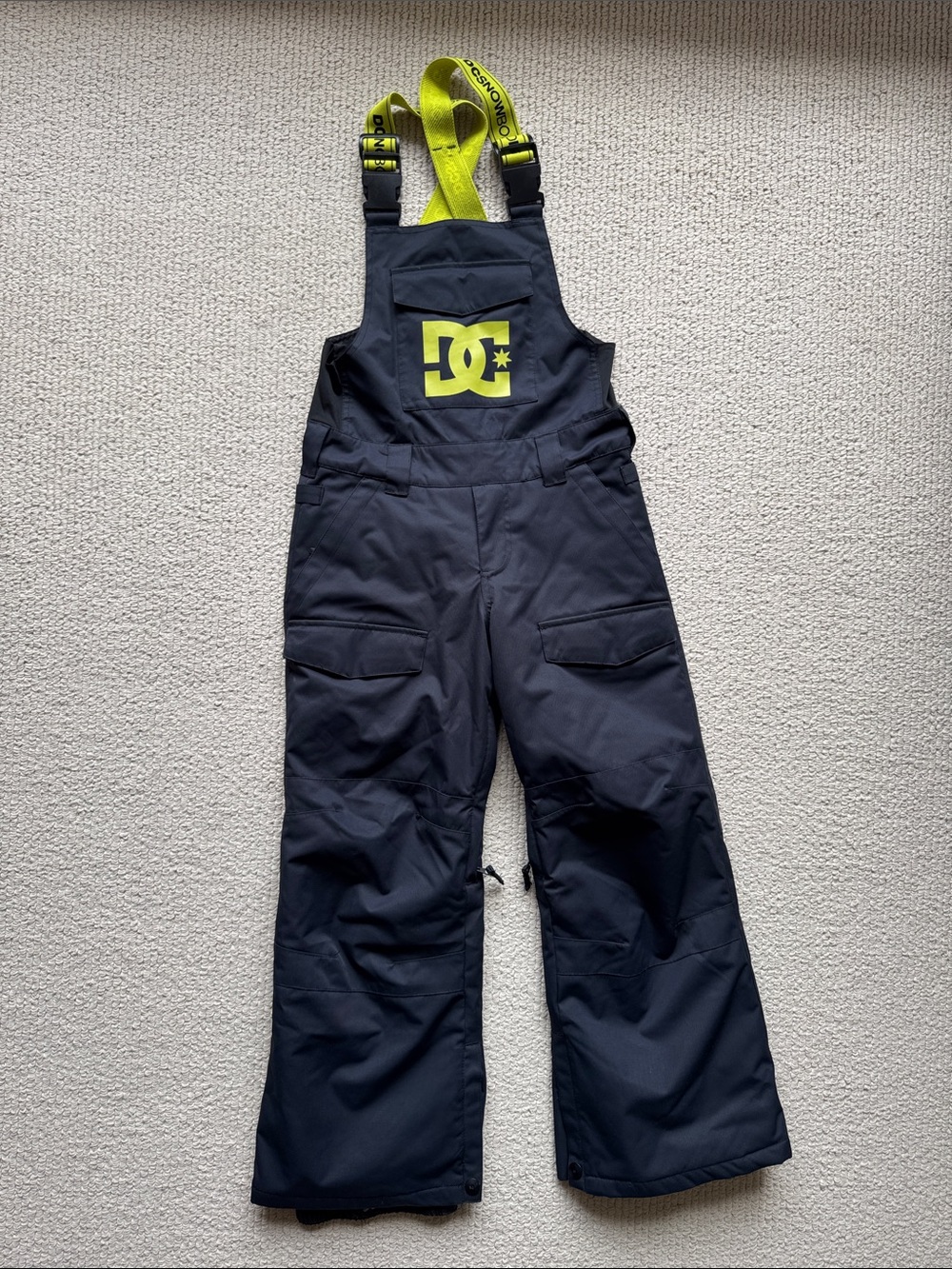 DC Bib Winter Pant- with Neon Yellow Logo and Straps